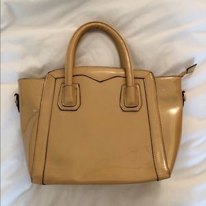 Cute Beige Patent Leather Top Handle Bag